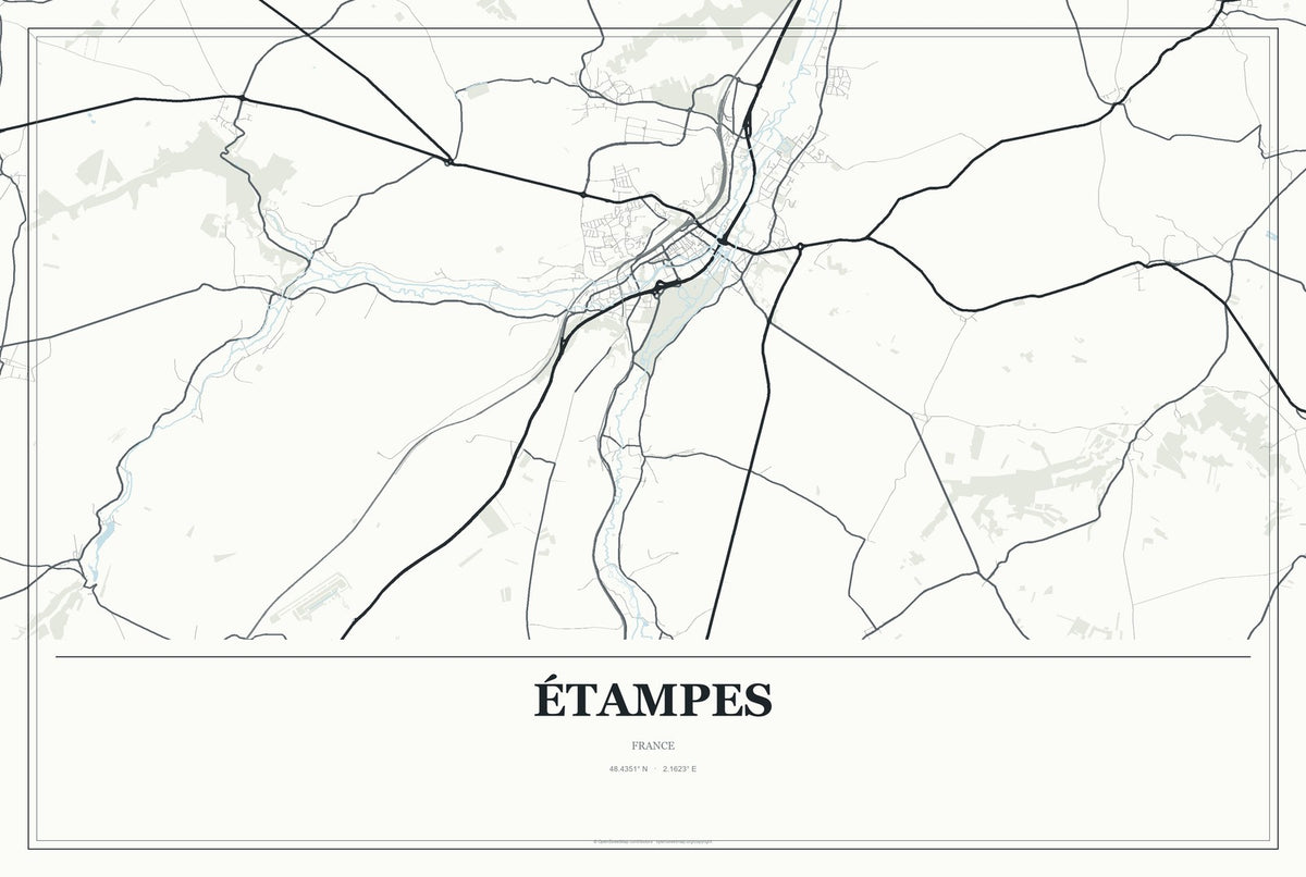 Étampes, France City Map Aluminum Sign in Gallery Air style