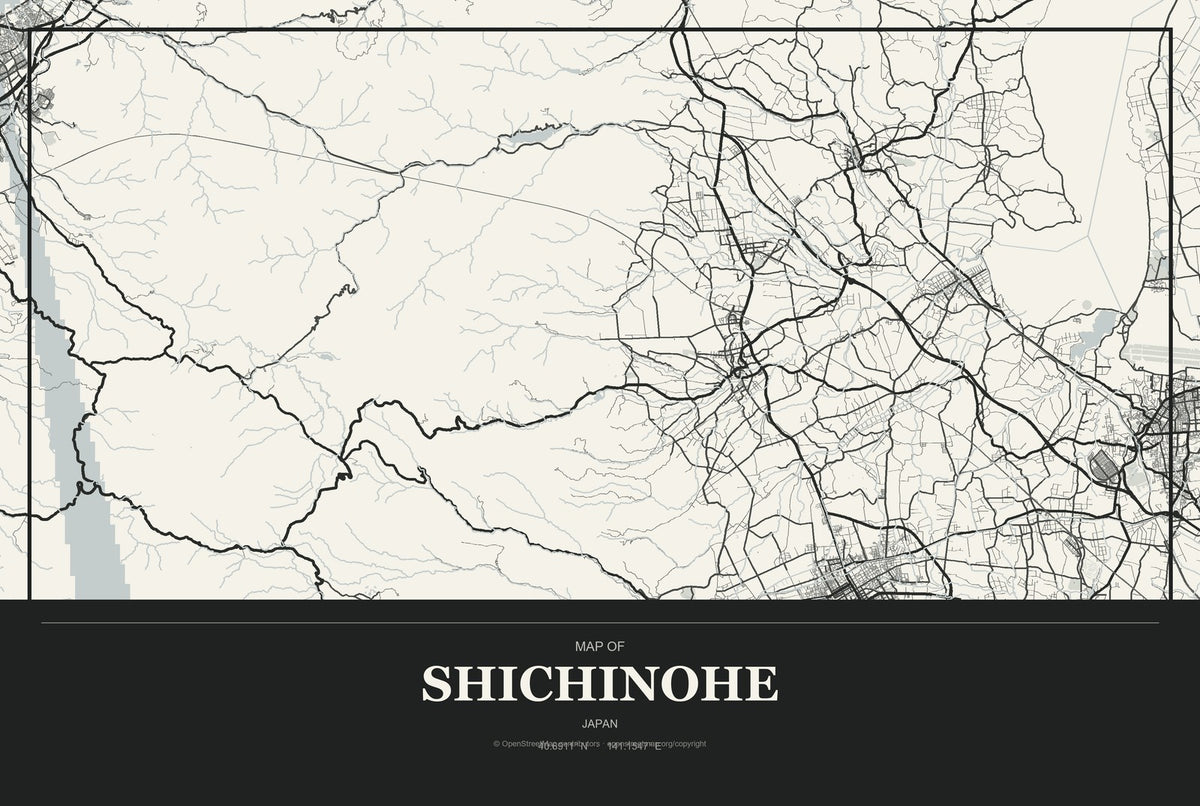 Shichinohe, Japan City Map Aluminum Sign in Museum Plaque style