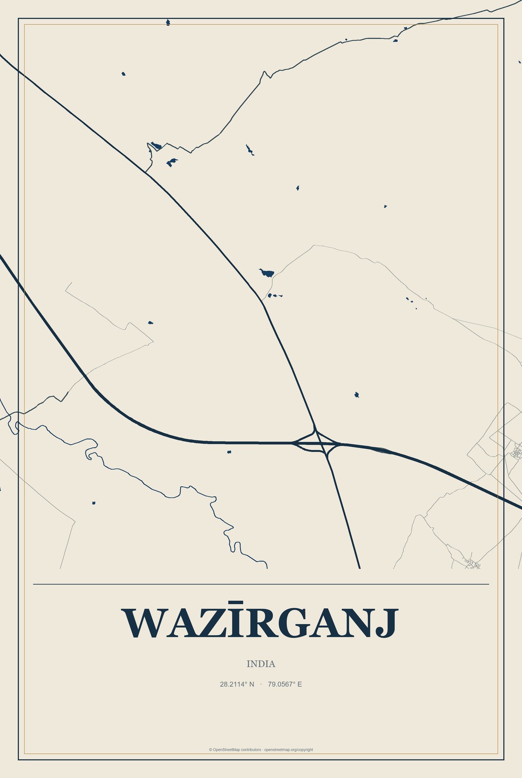 Wazīrganj, India City Map Aluminum Sign in Coastal Cutout style
