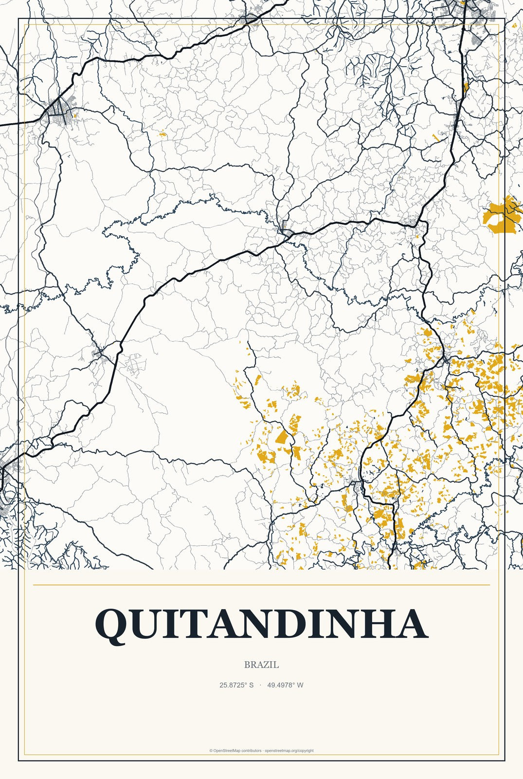 Quitandinha, Brazil City Map Aluminum Sign in Citrine Modern style