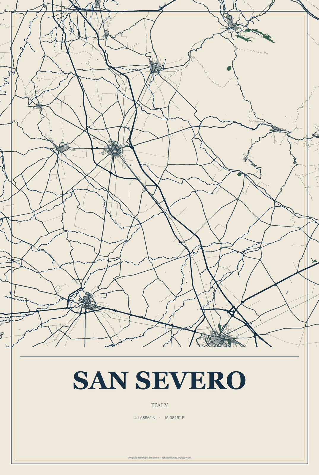 San Severo, Italy City Map Aluminum Sign in Coastal Cutout style