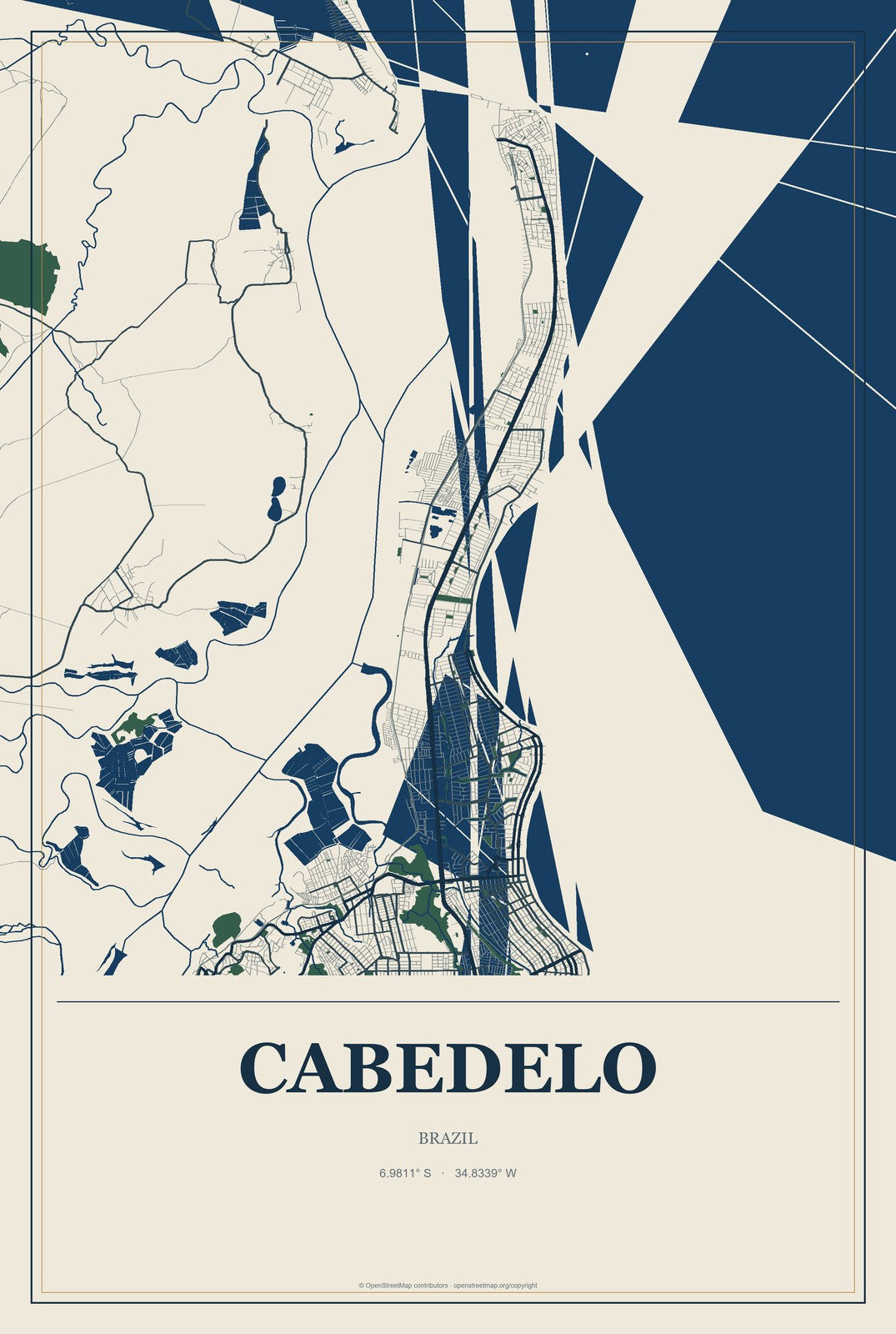 Cabedelo, Brazil City Map Aluminum Sign in Coastal Cutout style