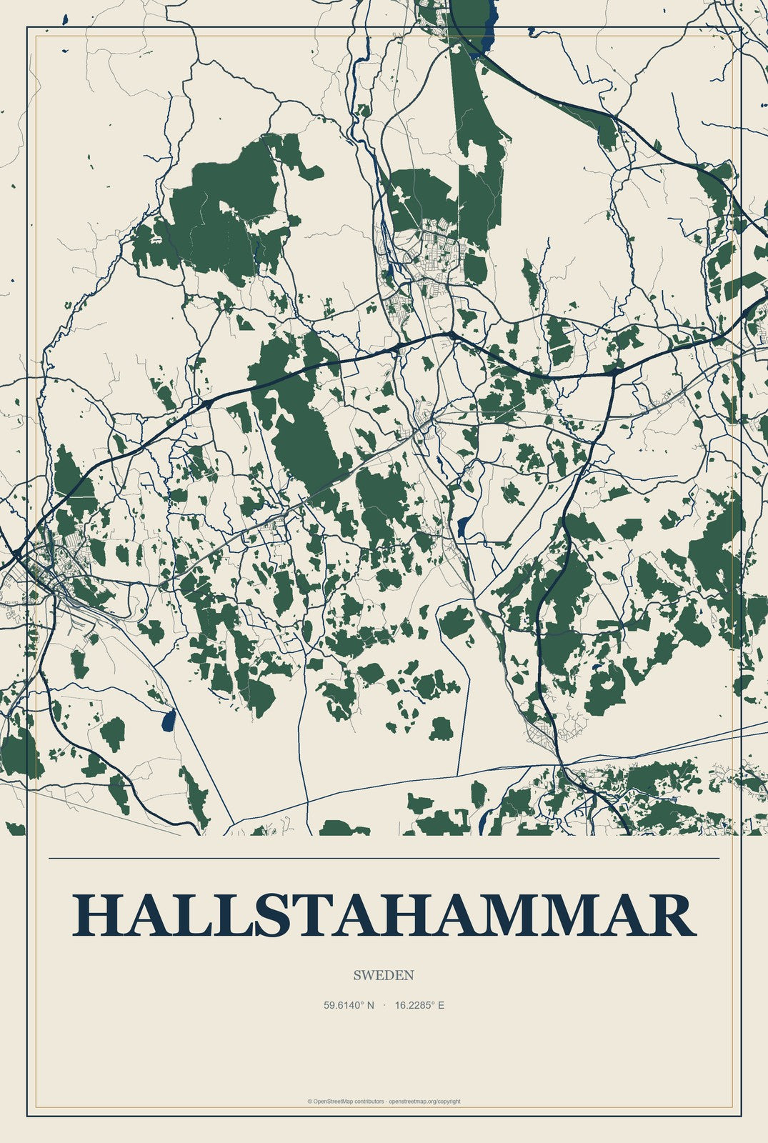 Hallstahammar, Sweden City Map Aluminum Sign in Coastal Cutout style