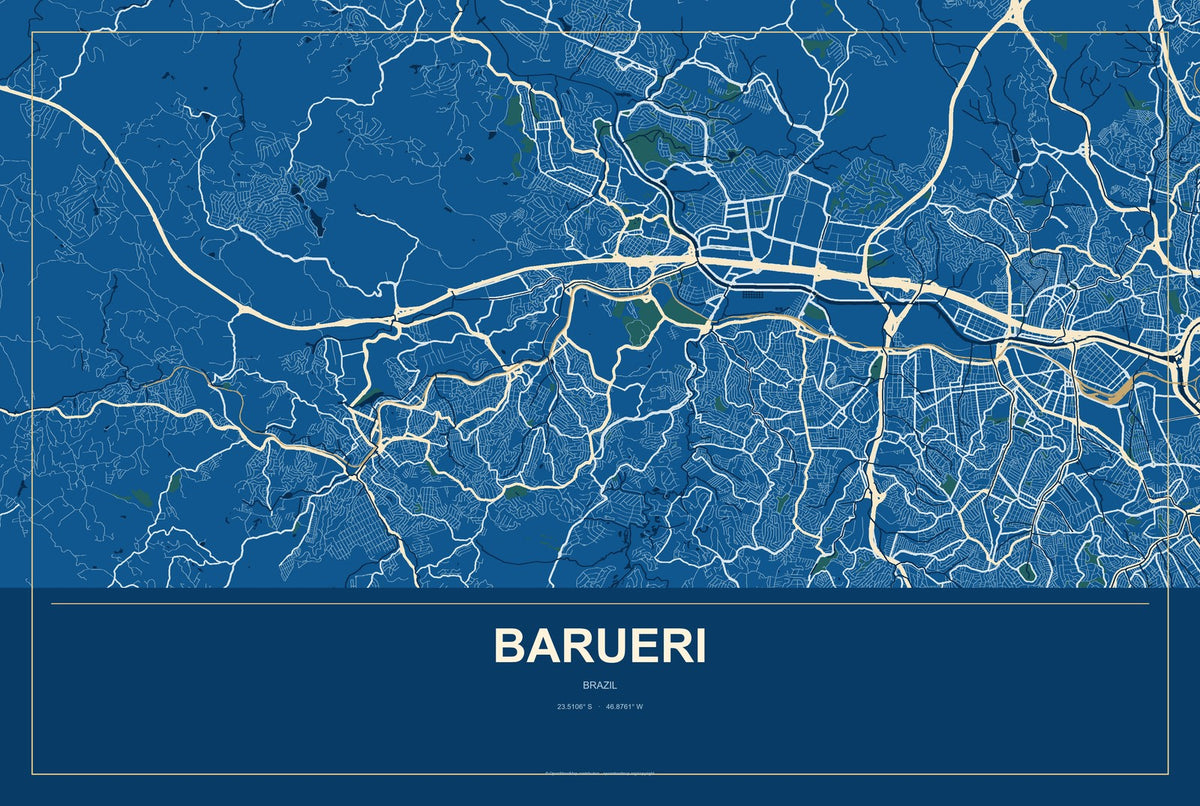 Barueri, Brazil City Map Aluminum Sign in Harbor Cobalt style