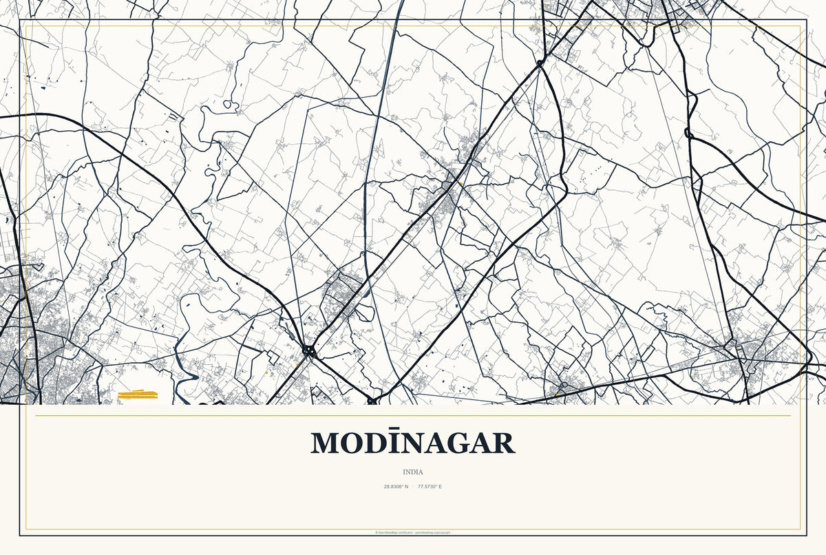 Modīnagar, India City Map Aluminum Sign in Citrine Modern style