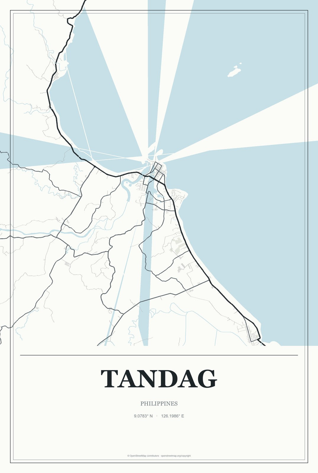 Tandag, Philippines City Map Aluminum Sign in Gallery Air style
