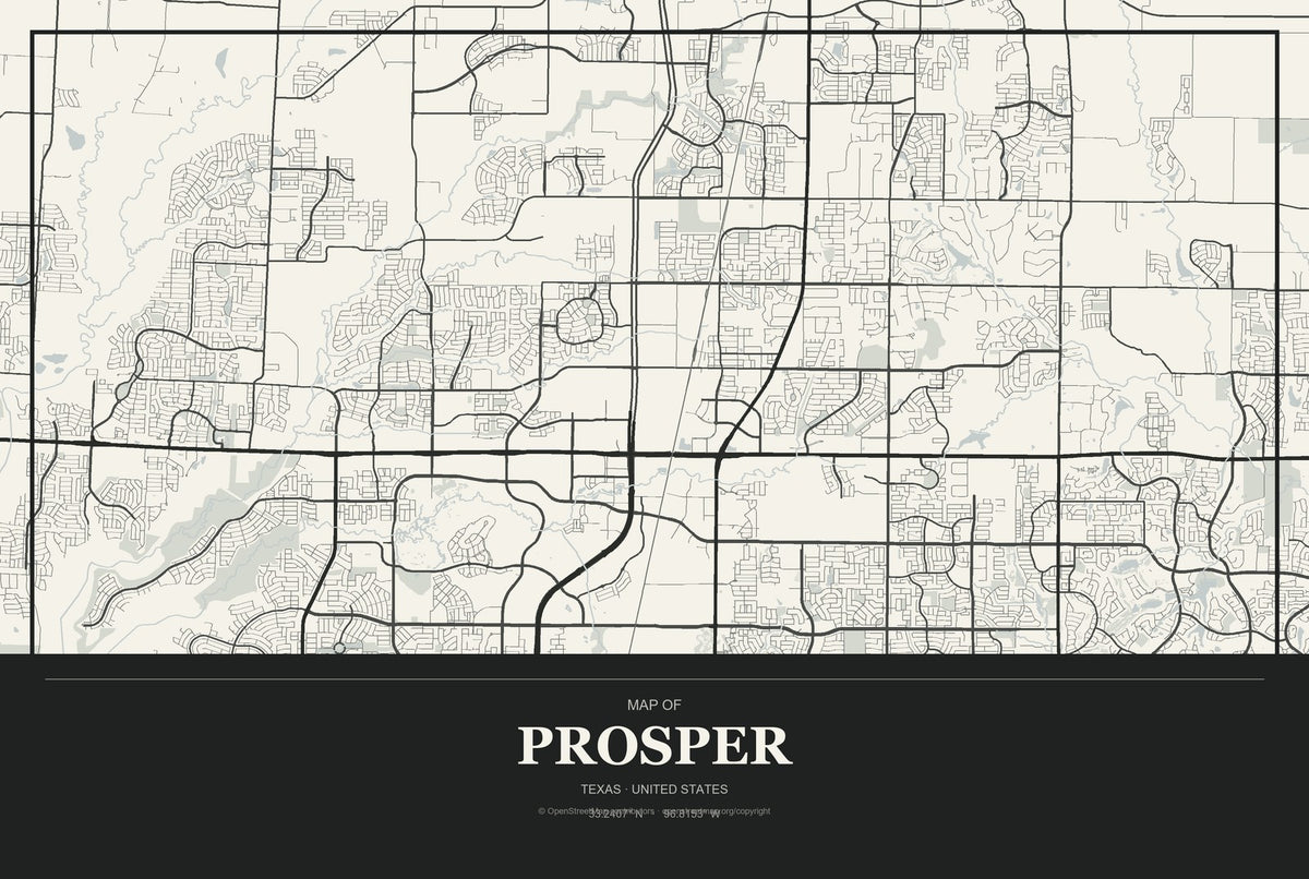 Prosper, Texas City Map Aluminum Sign in Museum Plaque style