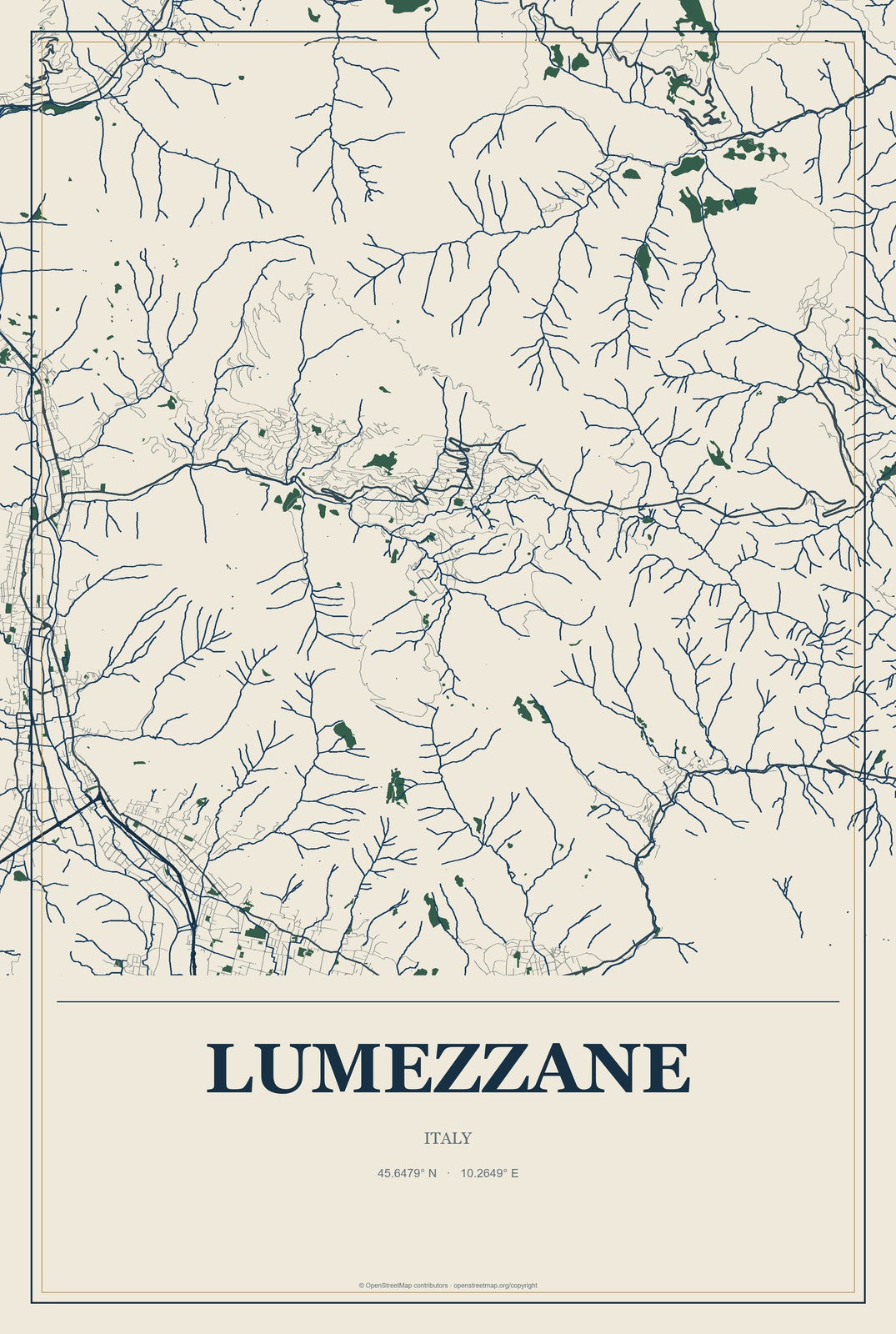 Lumezzane, Italy City Map Aluminum Sign in Coastal Cutout style
