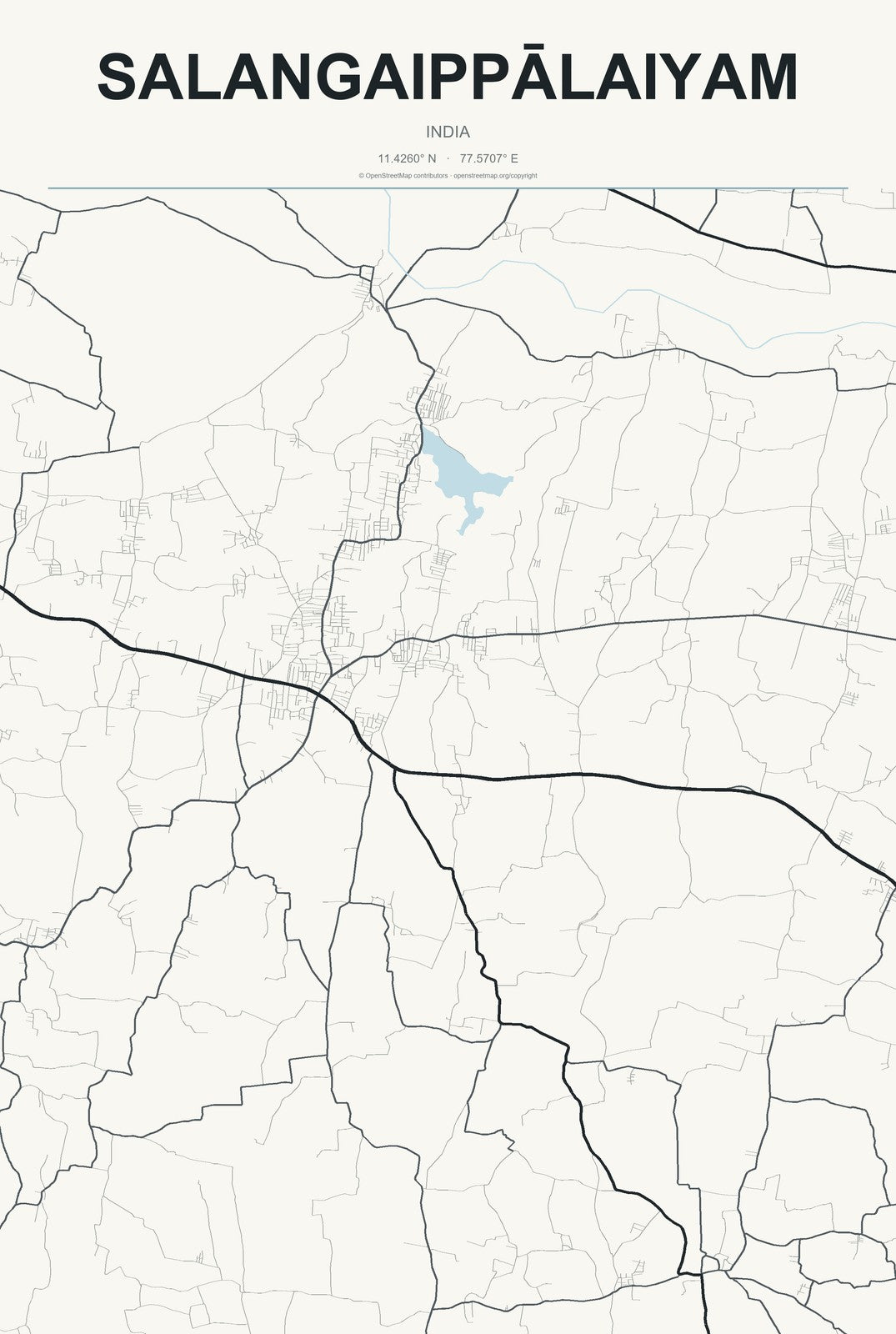 Salangaippālaiyam, India City Map Aluminum Sign in Headline Atlas style