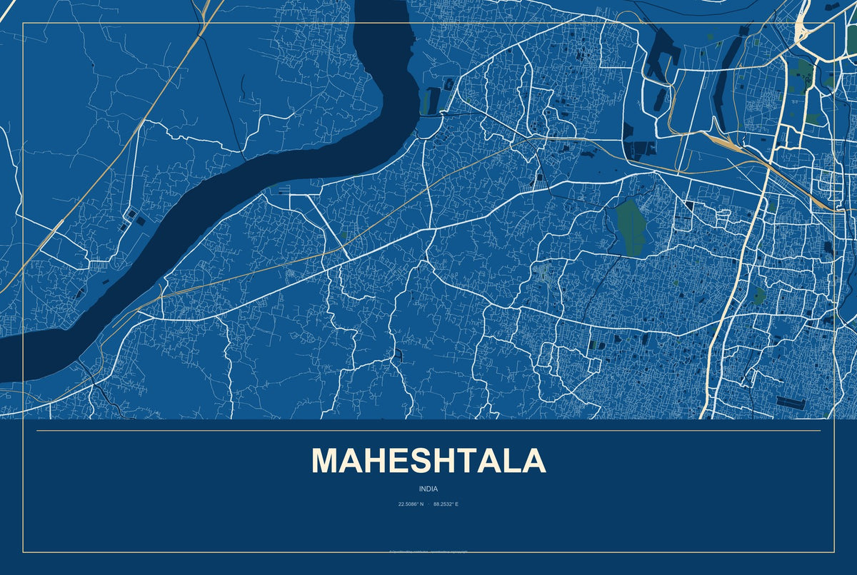 Maheshtala, India City Map Aluminum Sign in Harbor Cobalt style