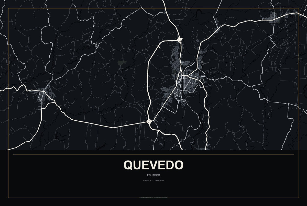 Quevedo, Ecuador City Map Aluminum Sign in Metropolitan Noir style