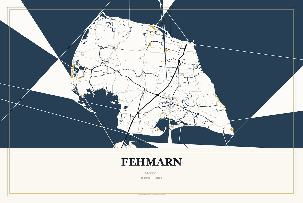 Fehmarn, Germany City Map Aluminum Sign in Citrine Modern style