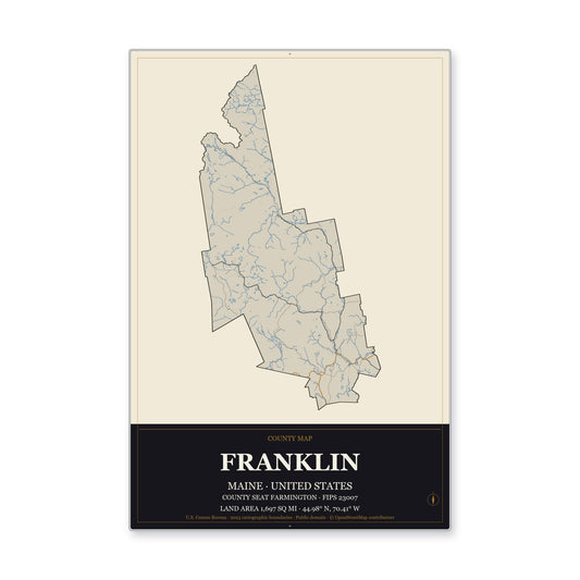 Franklin County, Maine Map Aluminum Sign in Museum Plaque style