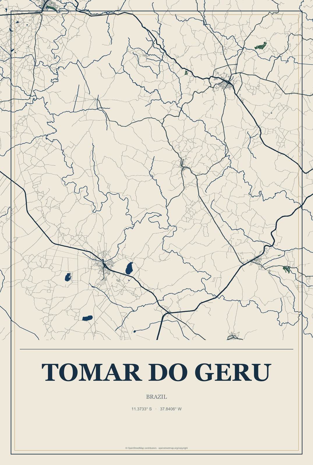 Tomar do Geru, Brazil City Map Aluminum Sign in Coastal Cutout style