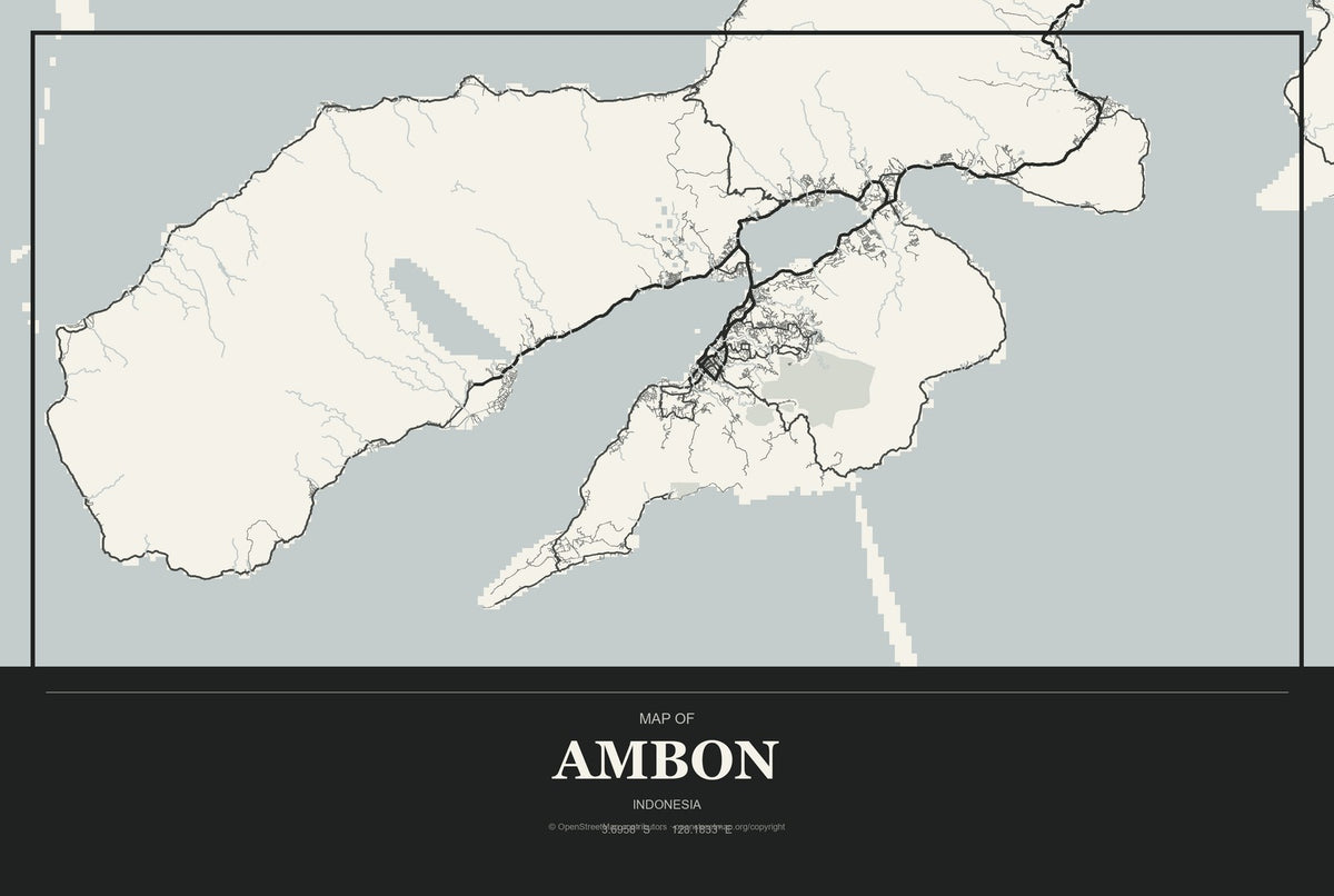 Ambon, Indonesia City Map Aluminum Sign in Museum Plaque style