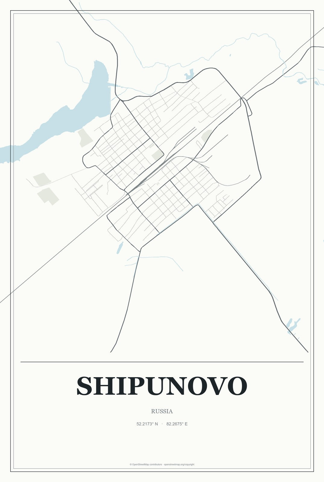 Shipunovo, Russia City Map Aluminum Sign in Gallery Air style