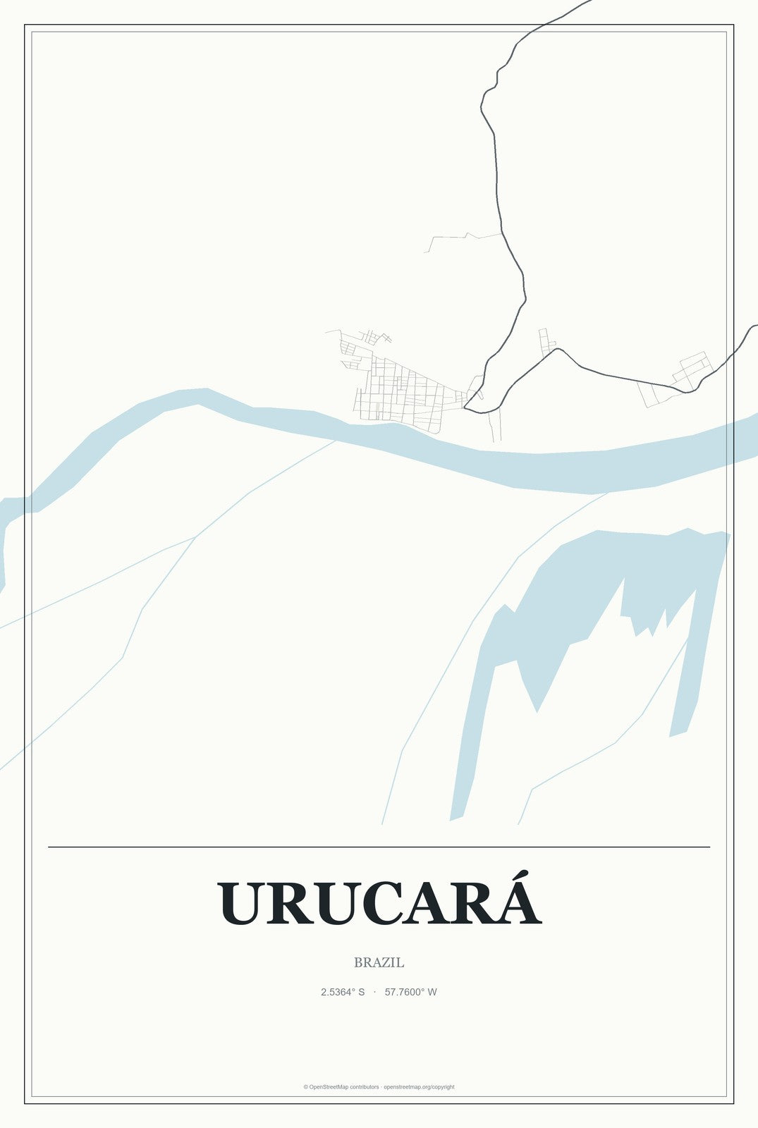 Urucará, Brazil City Map Aluminum Sign in Gallery Air style