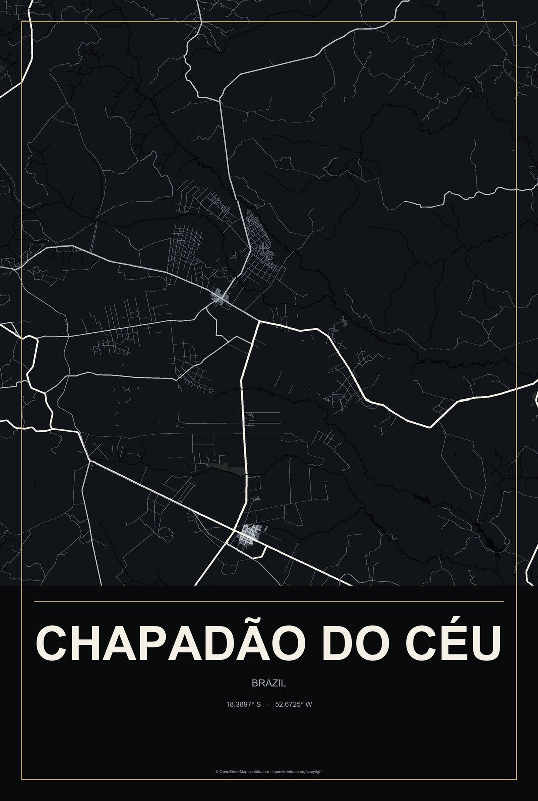 Chapadão do Céu, Brazil City Map Aluminum Sign in Metropolitan Noir style