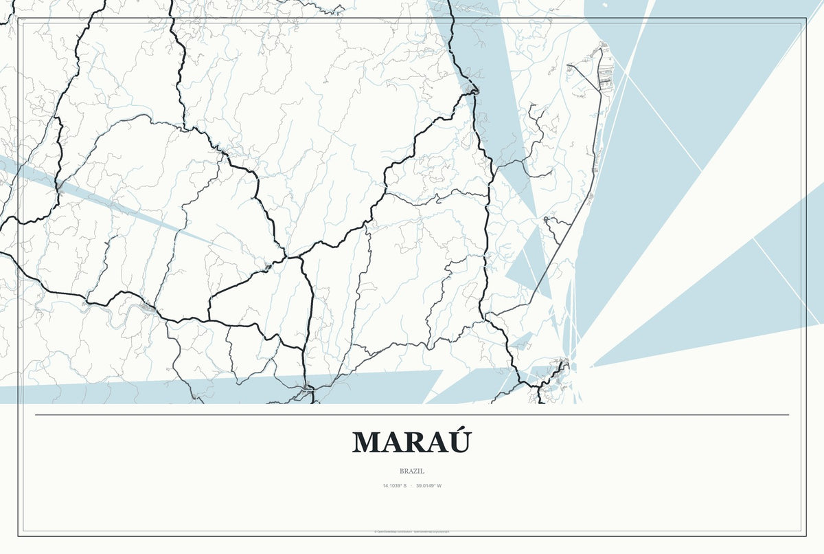 Maraú, Brazil City Map Aluminum Sign in Gallery Air style