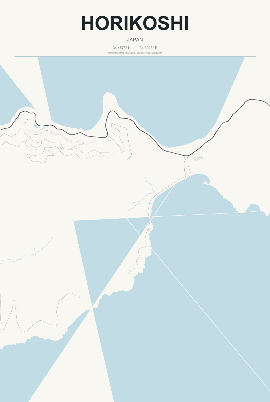 Horikoshi, Japan City Map Aluminum Sign in Headline Atlas style