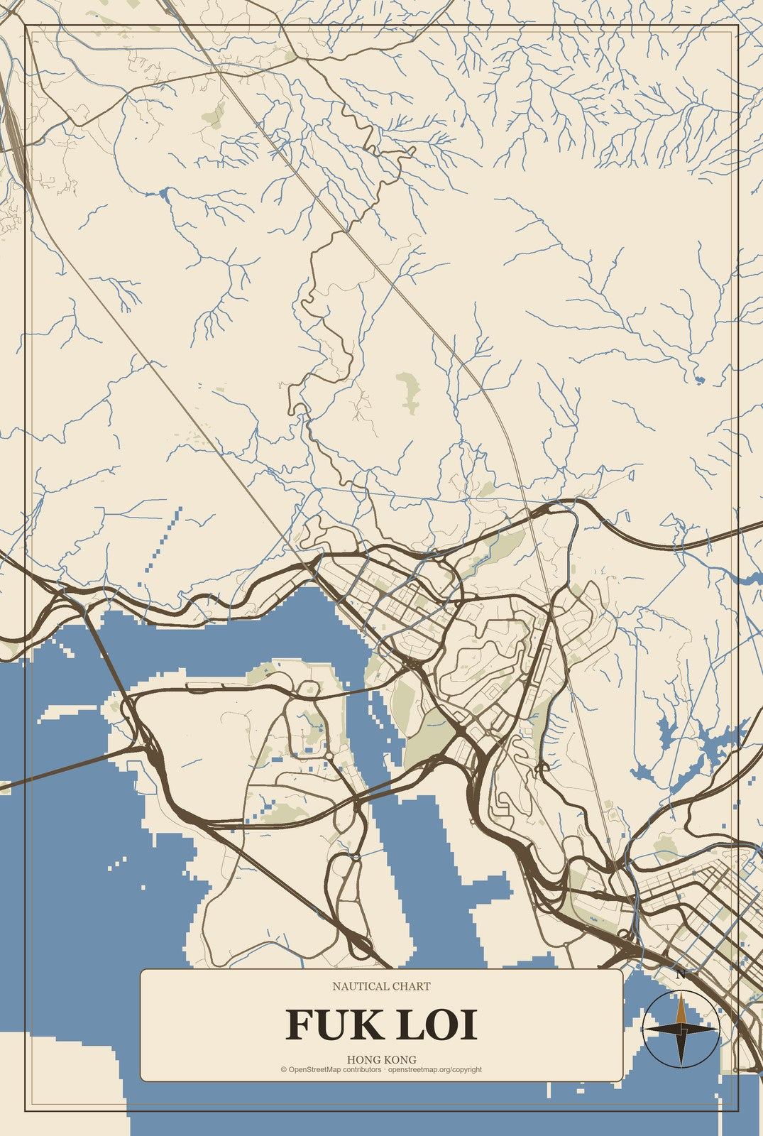 Fuk Loi, Hong Kong City Map Aluminum Sign in Heritage Nautical style