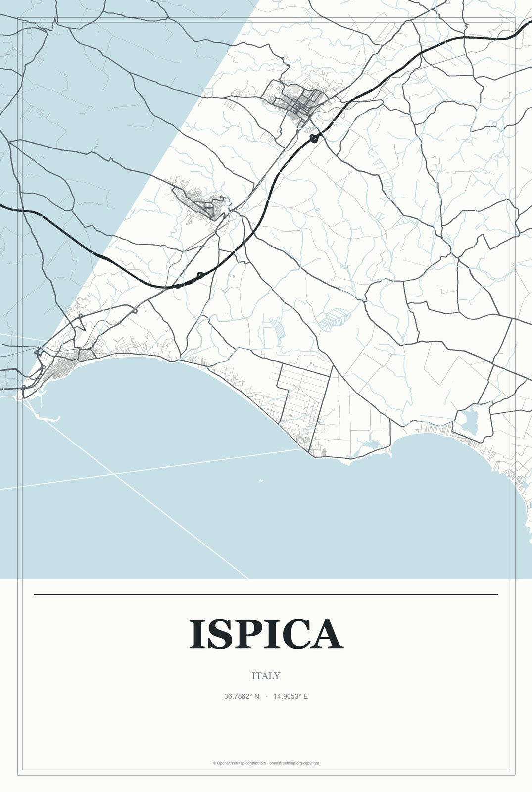 Ispica, Italy City Map Aluminum Sign in Gallery Air style