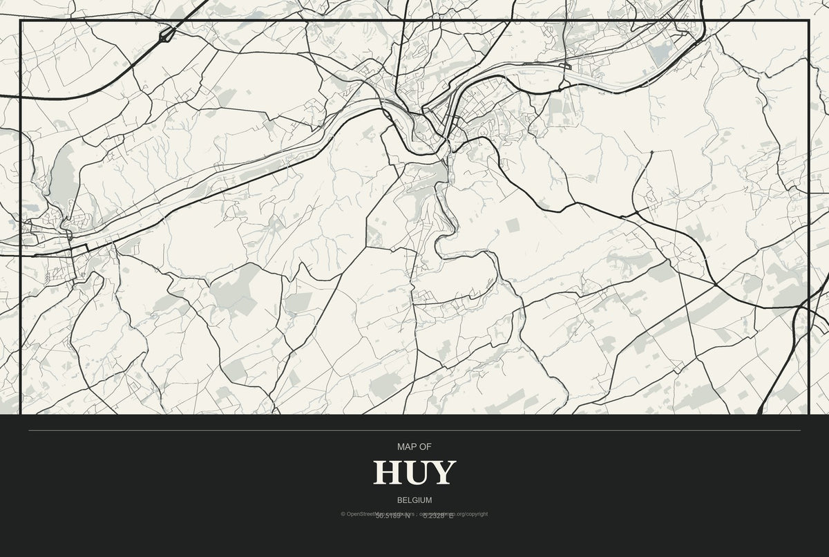 Huy, Belgium City Map Aluminum Sign in Museum Plaque style