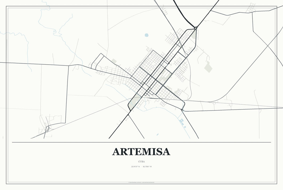 Artemisa, Cuba City Map Aluminum Sign in Gallery Air style