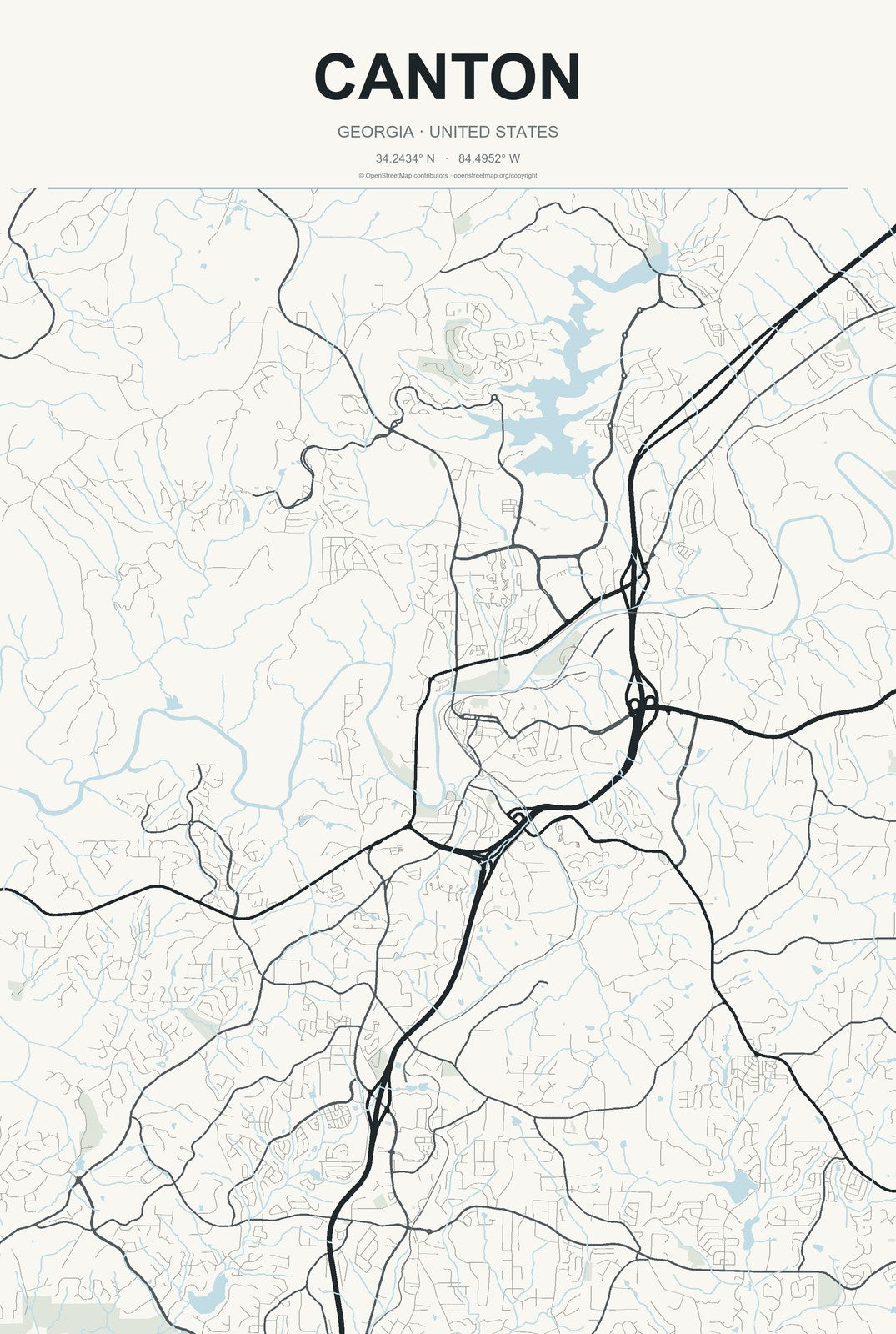 Canton, Georgia City Map Aluminum Sign in Headline Atlas style