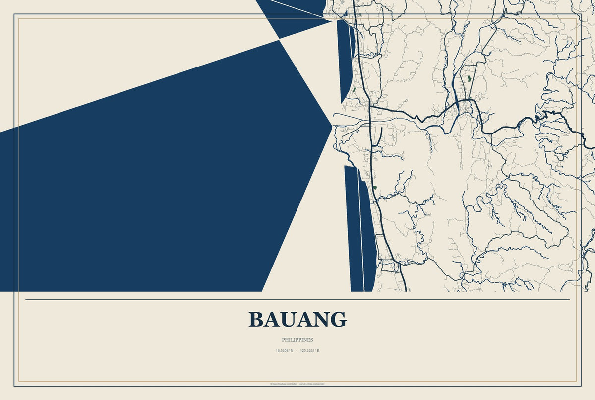 Bauang, Philippines City Map Aluminum Sign in Coastal Cutout style