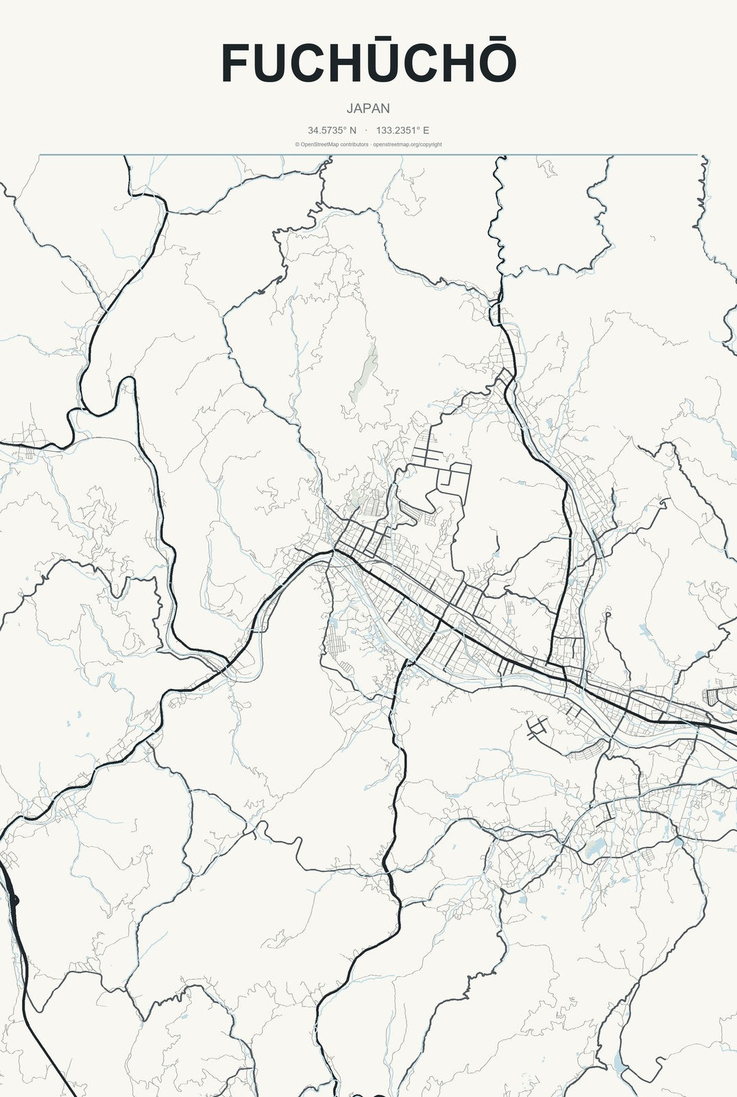 Fuchūchō, Japan City Map Aluminum Sign in Headline Atlas style