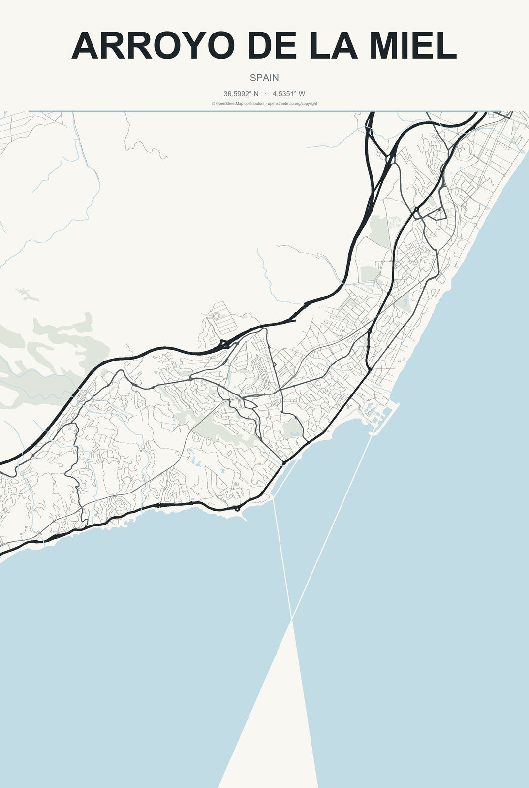 Arroyo de la Miel, Spain City Map Aluminum Sign in Headline Atlas style
