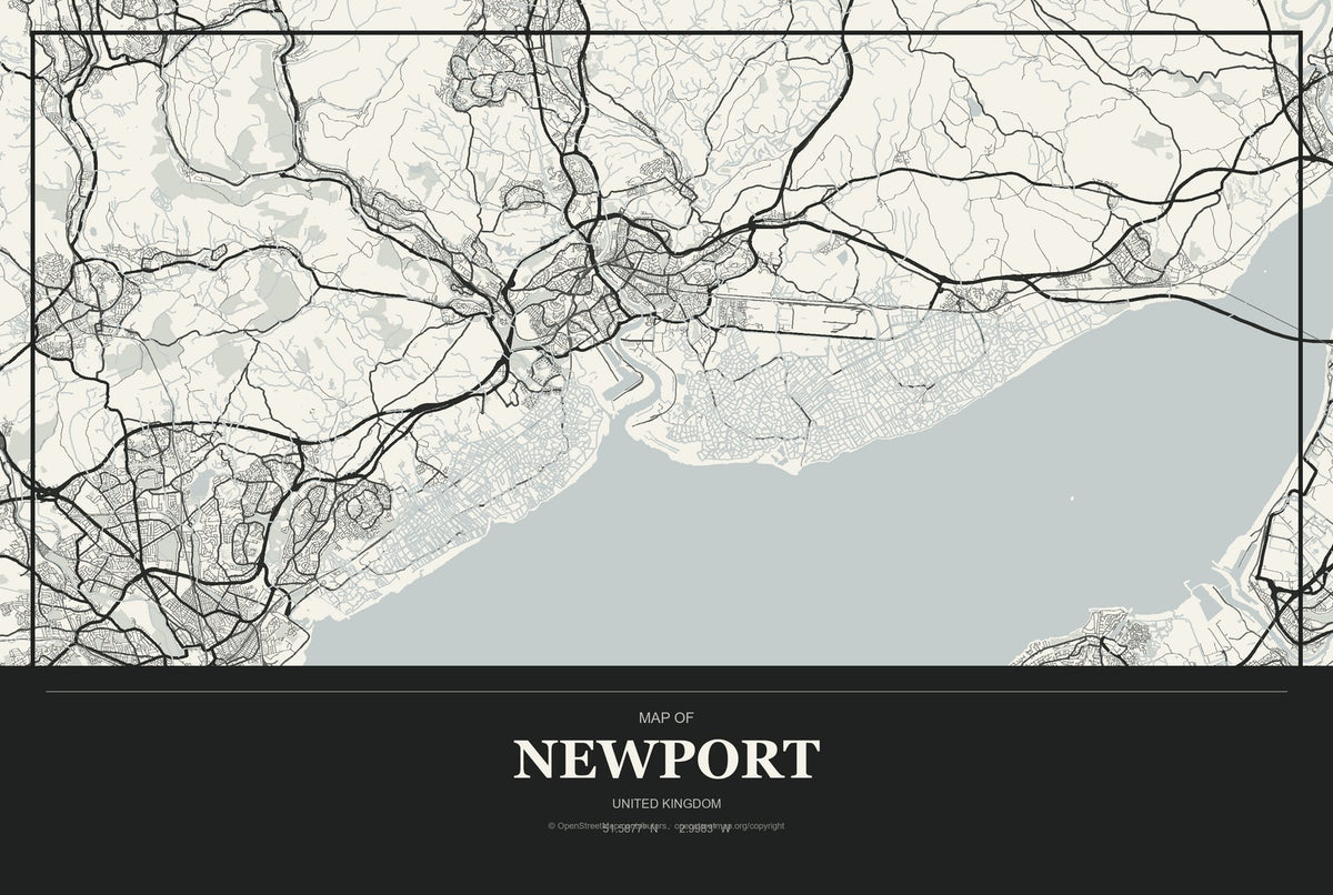Newport, England, United Kingdom City Map Aluminum Sign in Museum Plaque style
