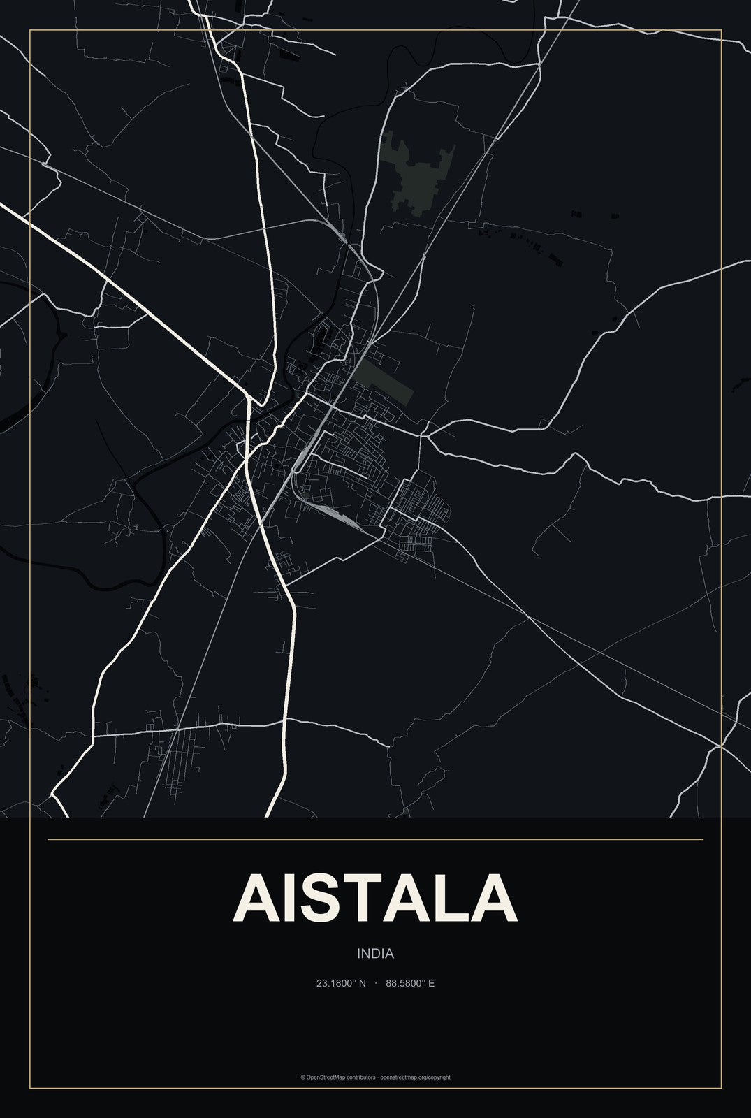 Aistala, India City Map Aluminum Sign in Metropolitan Noir style