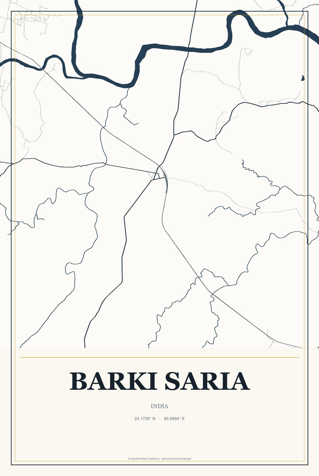 Barki Saria, India City Map Aluminum Sign in Citrine Modern style