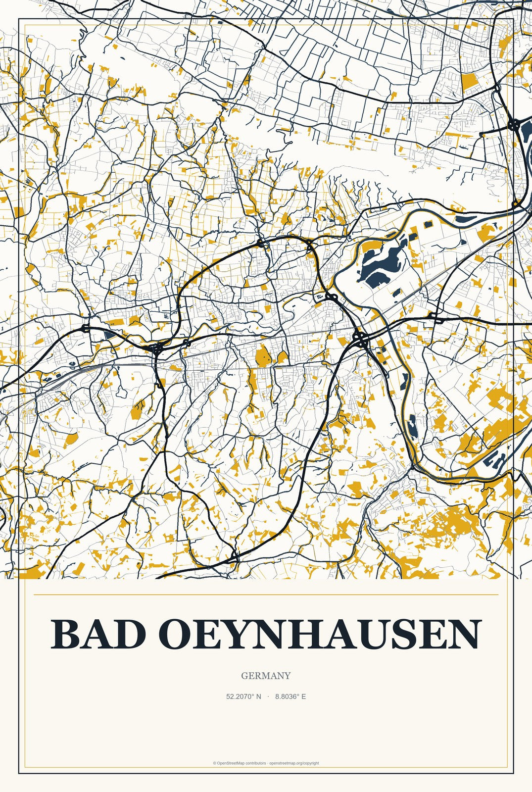 Bad Oeynhausen, Germany City Map Aluminum Sign in Citrine Modern style