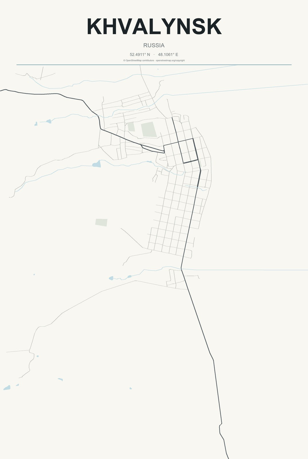 Khvalynsk, Russia City Map Aluminum Sign in Headline Atlas style