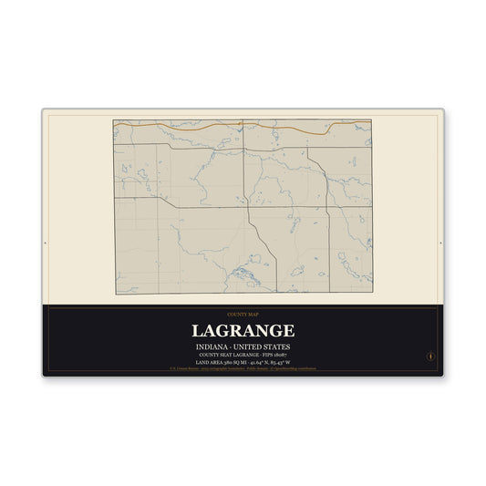 LaGrange County, Indiana Map Aluminum Sign in Museum Plaque style