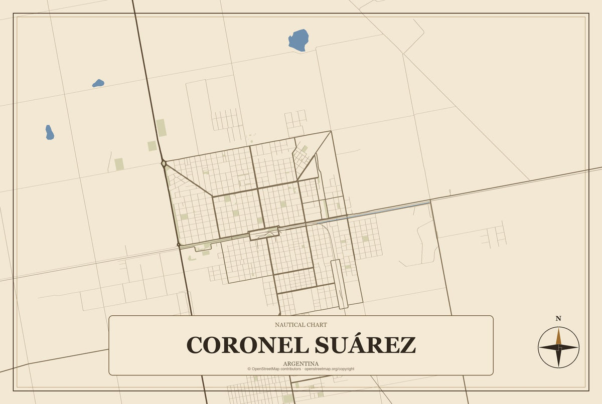 Coronel Suárez, Argentina City Map Aluminum Sign in Heritage Nautical style