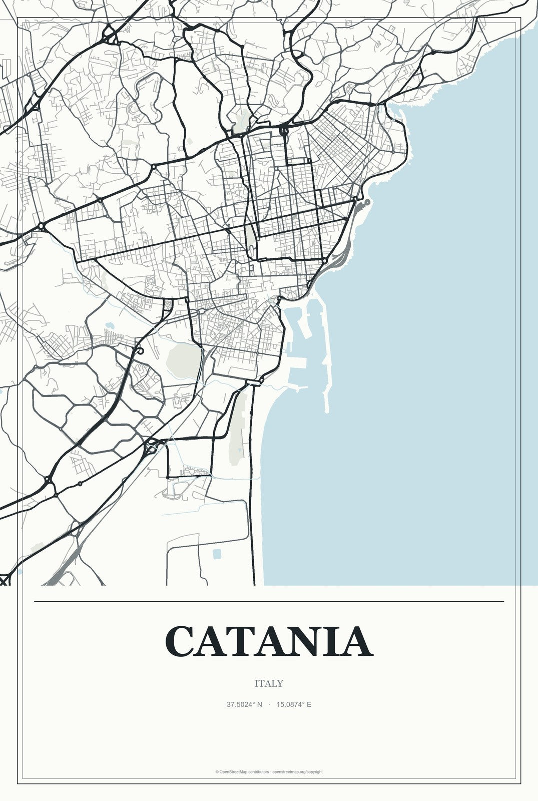 Catania, Italy City Map Aluminum Sign in Gallery Air style