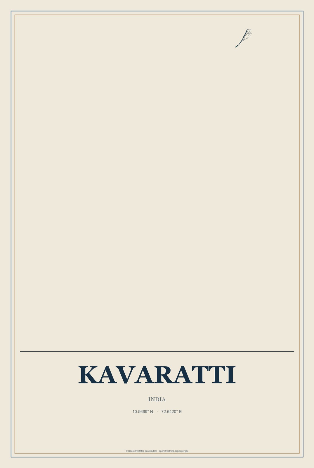 Kavaratti, India City Map Aluminum Sign in Coastal Cutout style