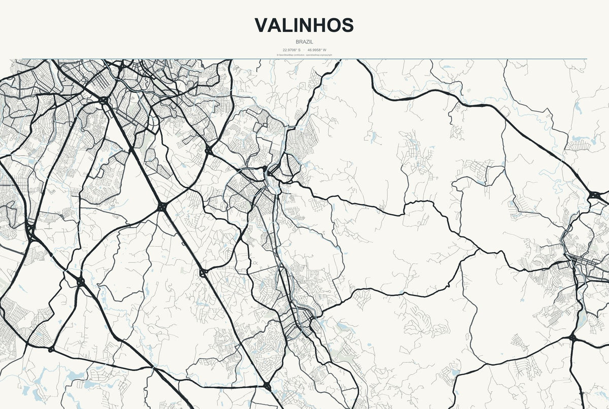 Valinhos, Brazil City Map Aluminum Sign in Headline Atlas style