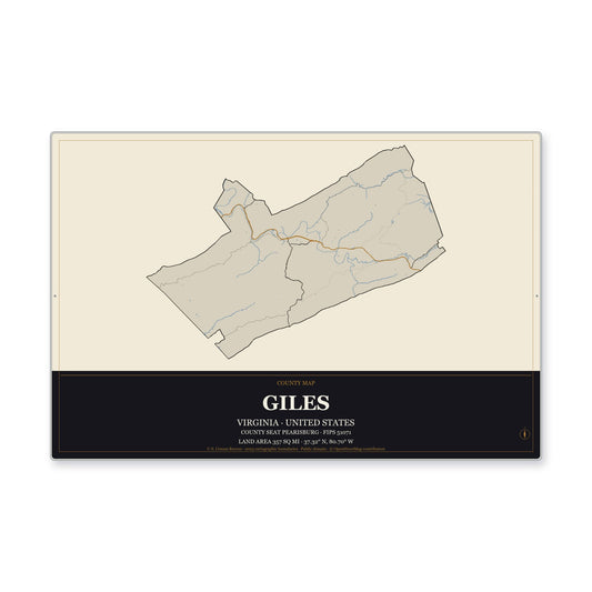 Giles County, Virginia Map Aluminum Sign in Museum Plaque style