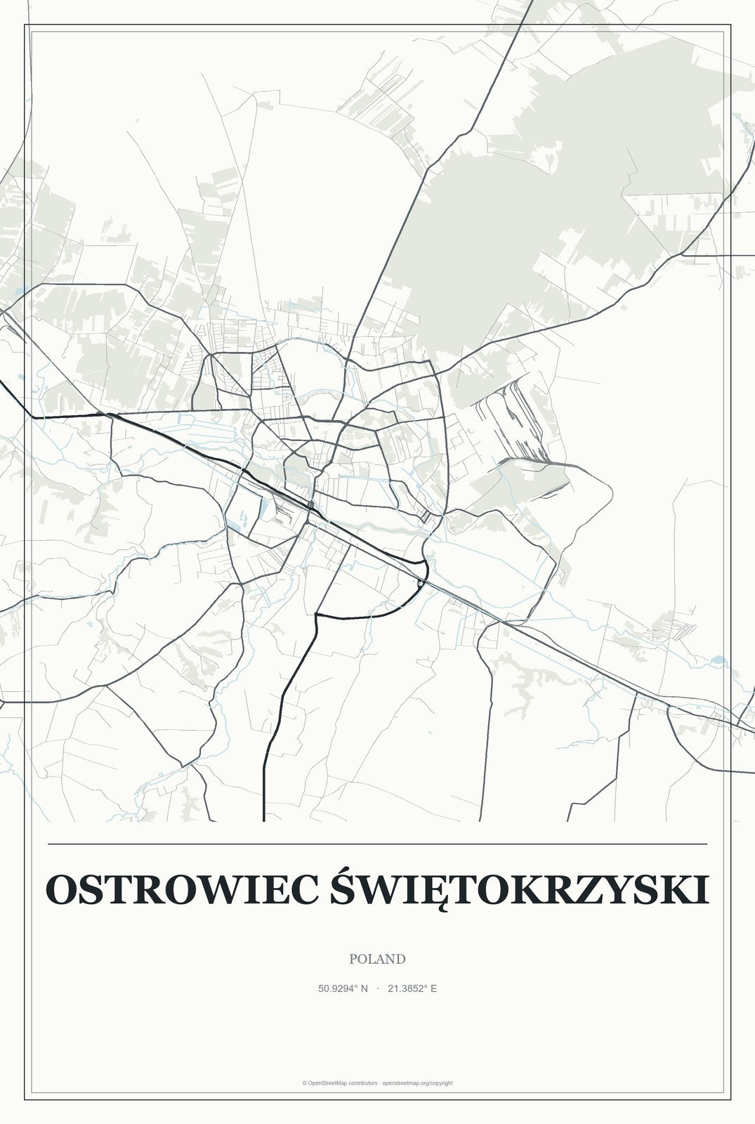 Ostrowiec Świętokrzyski, Poland City Map Aluminum Sign in Gallery Air style