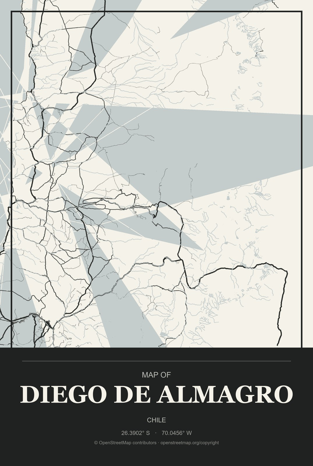 Diego de Almagro, Chile City Map Aluminum Sign in Museum Plaque style