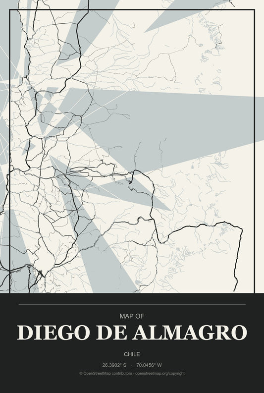 Diego de Almagro, Chile City Map Aluminum Sign in Museum Plaque style