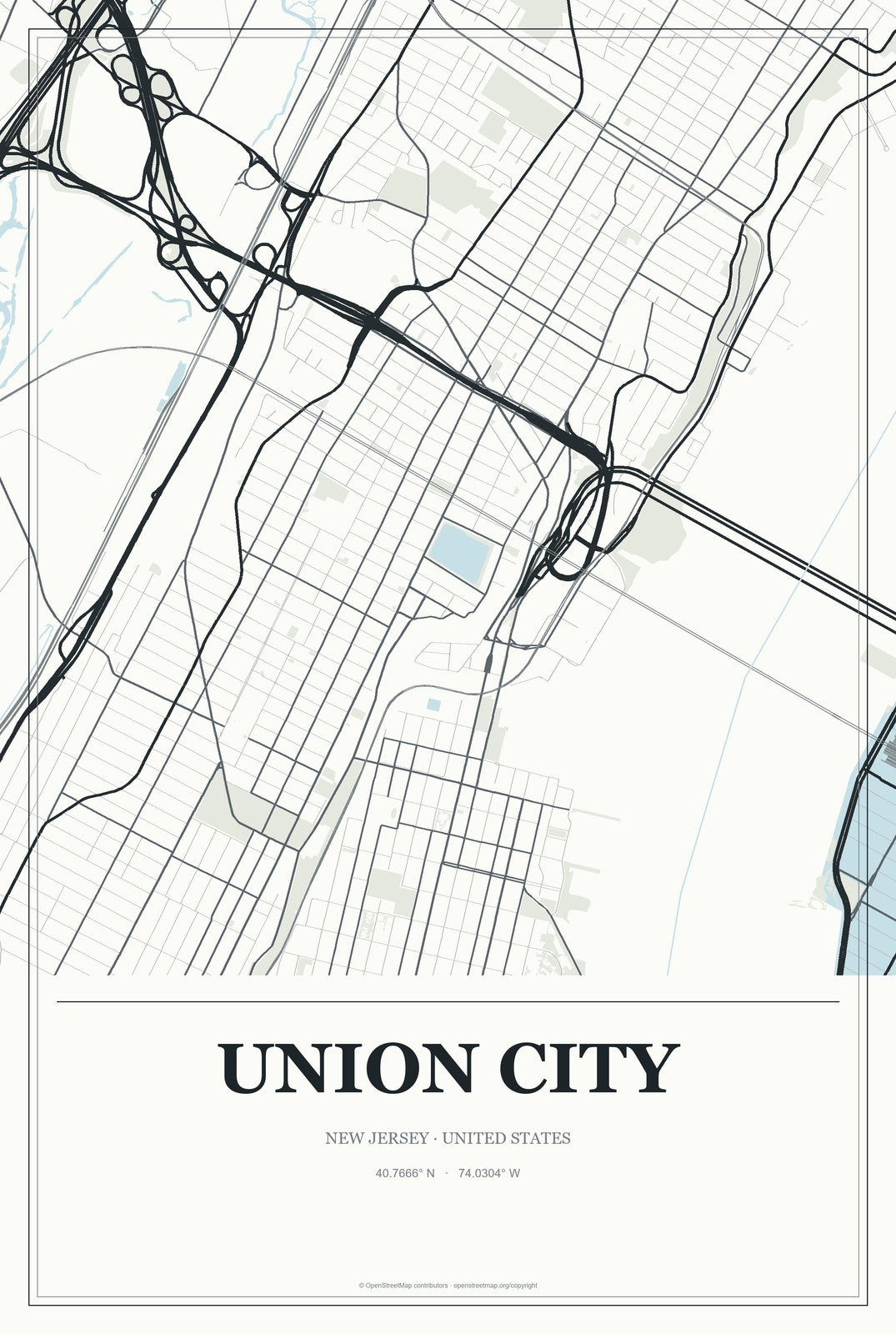 Union City, New Jersey City Map Aluminum Sign in Gallery Air style