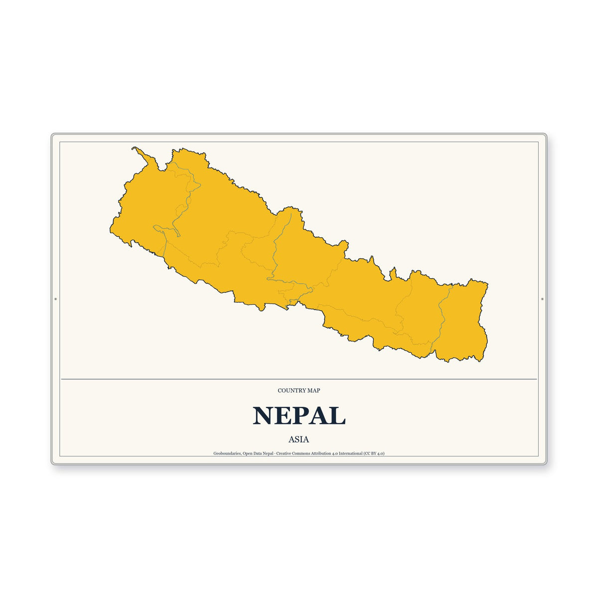 Nepal Country Map Aluminum Sign in Citrine Modern style