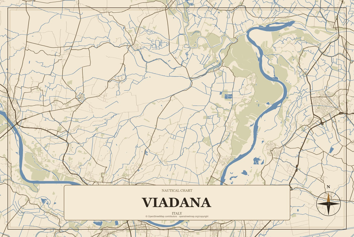 Viadana, Italy City Map Aluminum Sign in Heritage Nautical style