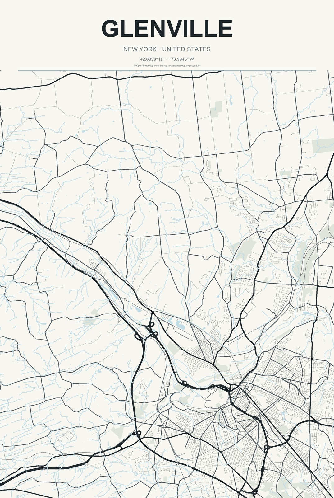 Glenville, New York City Map Aluminum Sign in Headline Atlas style